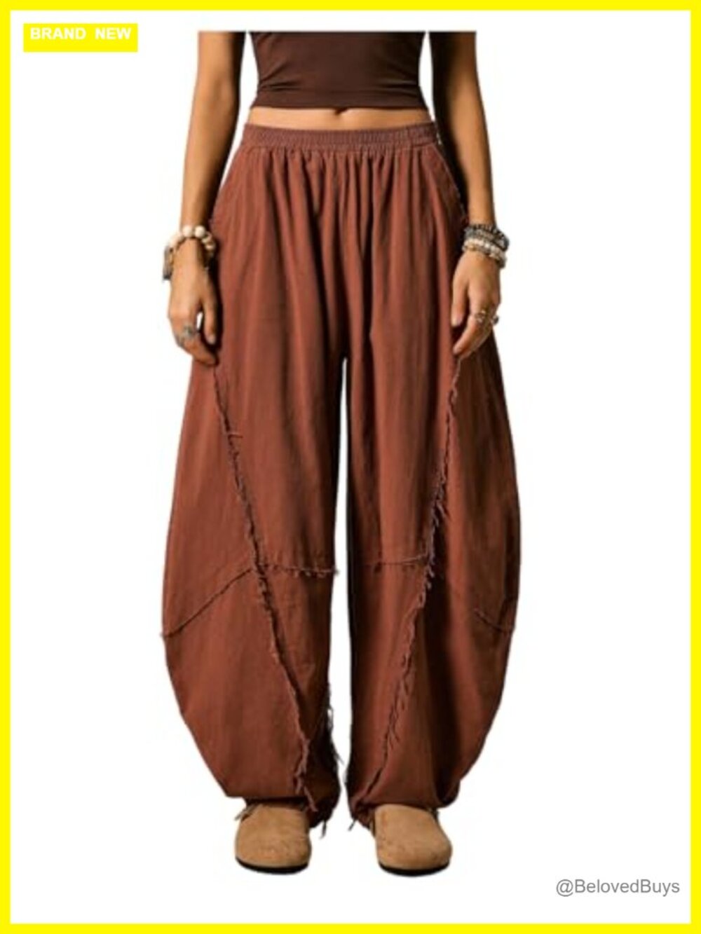 Linen Barrel Leg Harem Pants Low Rise Elastic Waist Boho Hippie Joggers